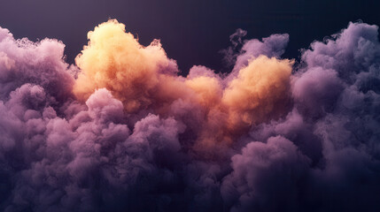 Billowing clouds of neon smoke featuring hues of purple and orange create mesmerizing atmosphere
