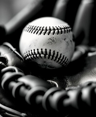 black used vintage banner old leather close white baseball sports glove worn ball and sport footed player 