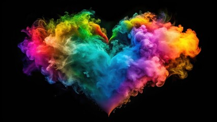 Fototapeta premium Vibrant Rainbow Smoke Forming a Heart Shape on Black Background