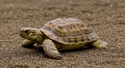 Tortoise on Sand Reptile Wildlife Shell Desert Nature Animal Crawling Ground Closeup Brown Texture