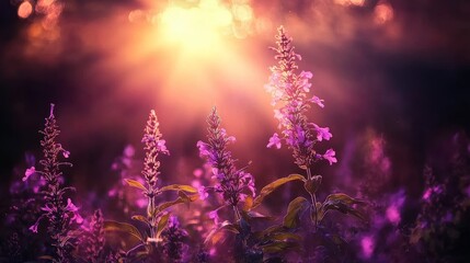 Sunset Serenity Purple Flowers in Golden Light