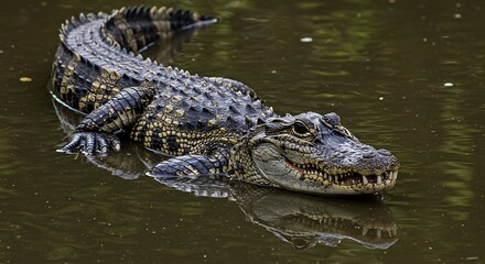 Fototapeta premium Powerful Alligator in Dark Water Wildlife Photography