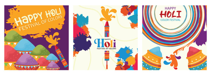 Vibrant Holi festival of colors celebration illustrated design.