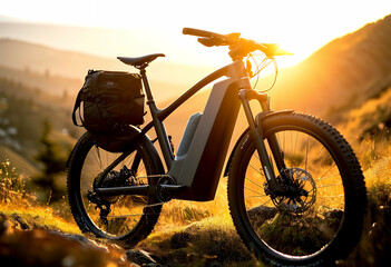 Obraz premium pedelec mountainbike bike fahrrad akku accumulator mountain battery fit fitness recharge relaxing stream energy senior sport spring environment environmentalism path exhaust drive