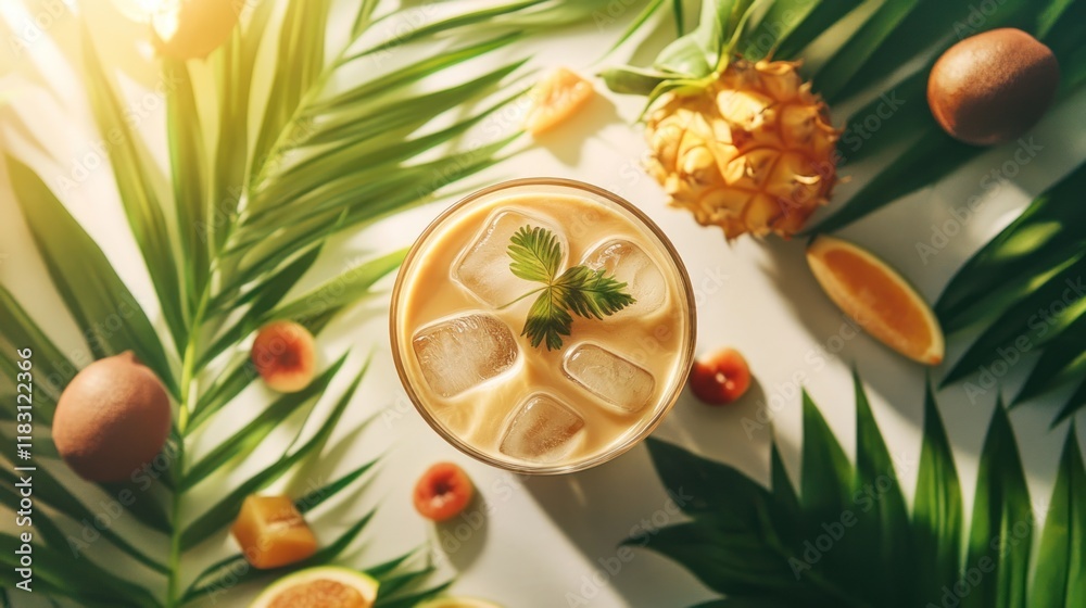 Wall mural Refreshing Iced Coffee with Tropical Fruits