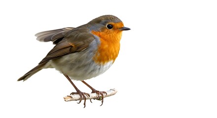 European Robin Bird on Branch Wildlife Photography Isolated White Background