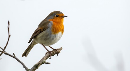 European Robin Bird on Branch Wildlife Photography Nature Image