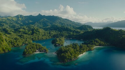 Tropical Island Paradise Aerial View of Lush Bay