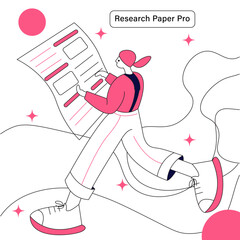 Research paper pro is a white background with a pink and black design