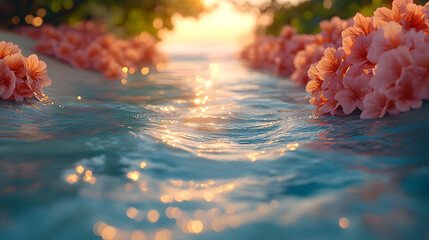 Water Flowing Through Pink Flowers Illustration