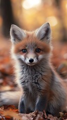 Adorable Red Fox Kit in Autumn Forest