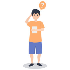 Young People Thinking and Asking Question. Flat Cartoon Vector Illustration.