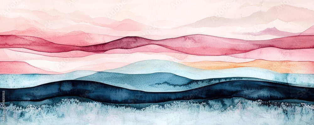 Poster watercolor abstract background concept. a serene abstract landscape featuring soft waves in pastel c