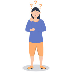 Young People Thinking and Asking Question. Flat Cartoon Vector Illustration.
