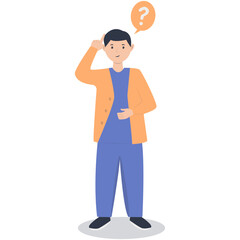 Young People Thinking and Asking Question. Flat Cartoon Vector Illustration.