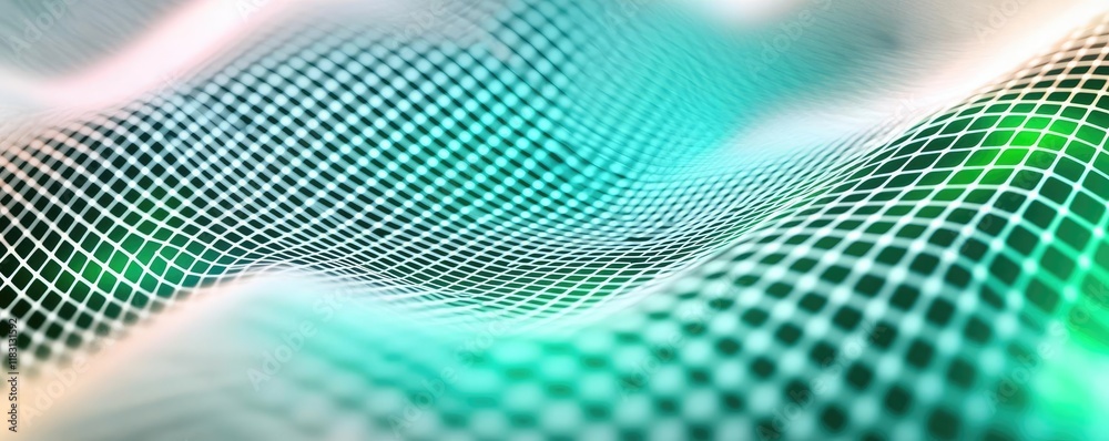 Aufkleber Matrix abstract background idea. Abstract grid pattern with dynamic waves in vibrant green and white colors.
