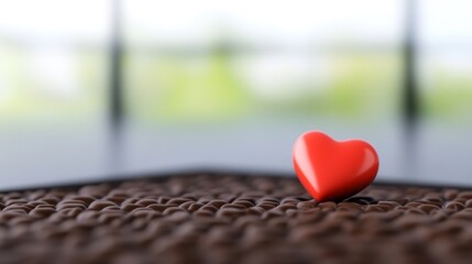 Fototapeta premium Close-up Photo: Vibrant Red Heart Gently Resting on Dark Surface near Window. AI Generated