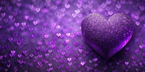 Fototapeta premium Sparkling Purple Heart with a Glittering Background of Smaller Hearts