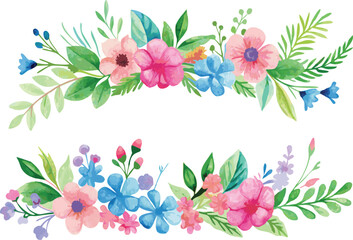 Obraz premium Watercolor Floral Border with Pink and Blue Flowers