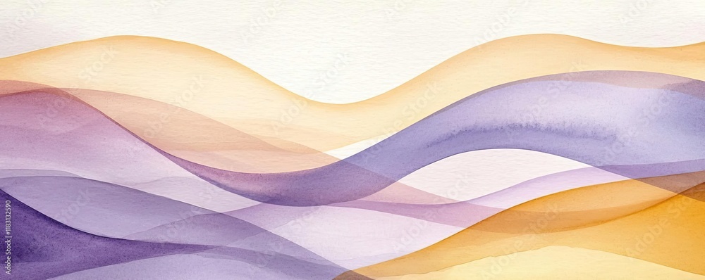 Poster Watercolor abstract background concept. Elegant, flowing abstract waves in soft colors create a serene visual effect.