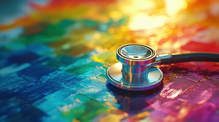 Stethoscope on Colorful Rainbow Background Symbolizing Pride