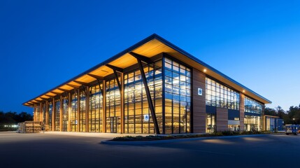 Obraz premium Sustainable Logistics Center: Reclaimed Materials and Carbon-Negative Design