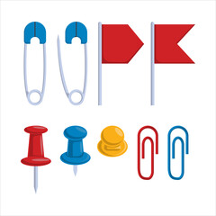Paper clips, note papers. Reminder and supplies office, attach and clamp