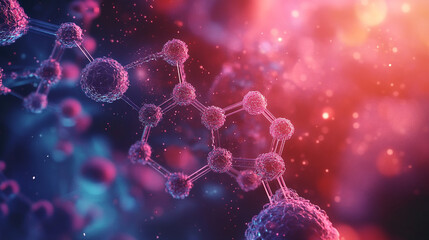 Colorful molecular structure illustration depicting scientific concepts of biology and chemistry