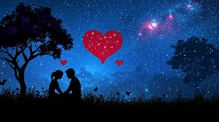 Obraz premium Romantic Couple Under a Starry Night Sky