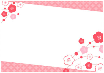 梅と桃が咲く和風の和柄和紙背景素材1