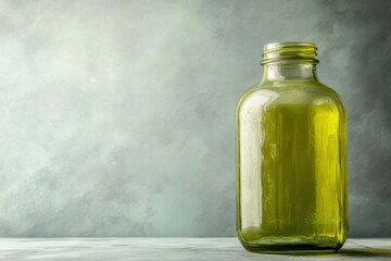 Clear Mason Jar with Juice on Soft Gray Background
