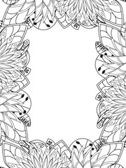 All these designs are hand-drawn and unique 
Beautiful Flowers Border black and white illustration for adult coloring book,
This is a printable Beautiful Zentangle Coloring page for KDP Interior,