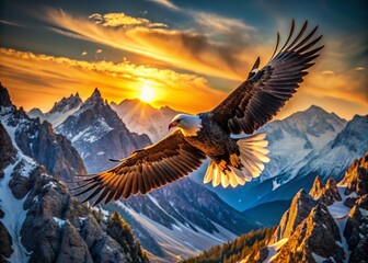 Majestic Bald Eagle Soaring Above Mountain Peaks - Stunning Wildlife Photography