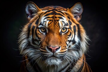 Naklejka premium Majestic Bengal Tiger Night Portrait: Intense Eye Contact