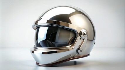 Fototapeta premium Sleek Chrome Motorcycle Helmet with Protective Visor and Stylish Design