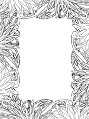 All these designs are hand-drawn and unique 
Beautiful Flowers Border black and white illustration for adult coloring book,
This is a printable Beautiful Zentangle Coloring page for KDP Interior,