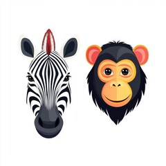 Fototapeta premium Playful zebra and monkey illustrations wildlife art digital graphics vibrant colors close-up fun animal characters