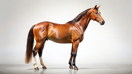 Obraz premium Majestic Brown Horse Isolated on White Background - Full Body Stock Photo