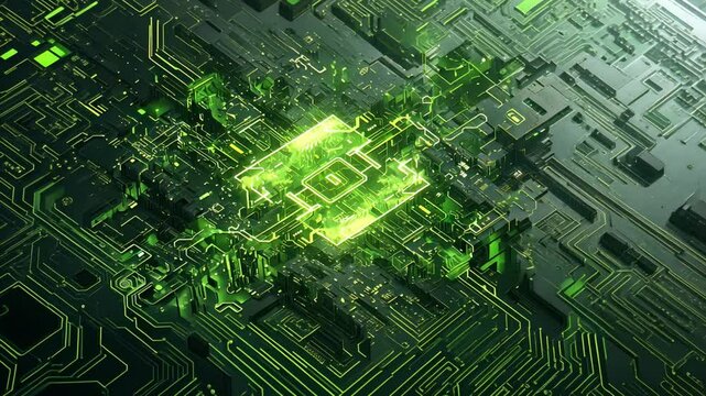 サイバネティックなエメラルドグリーン模様のトランジション3
