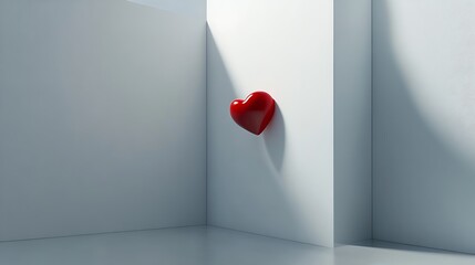 Red Heart in a Minimalist White Room