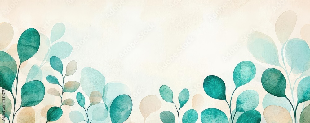 Aufkleber watercolor abstract background concept. a serene and minimalistic illustration of abstract green lea