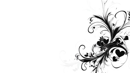 Black and White Floral Design with Hearts