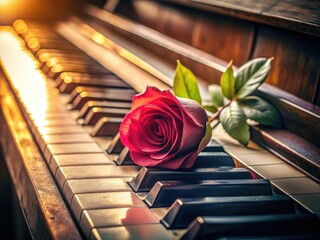 Dreamlike floral keyboard: surreal roses bloom across piano keys, enchanting art.