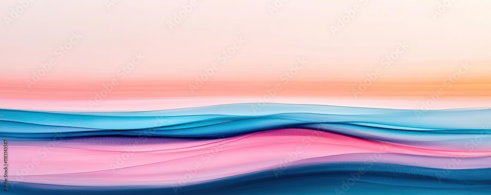 Poster watercolor abstract background concept. a serene landscape with colorful waves blending blues and pi