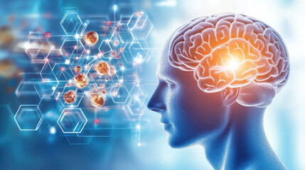 Human head with brain and linkage representing business and technology concept