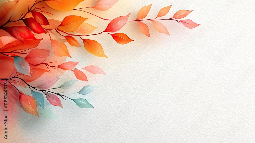 Poster Watercolor abstract background concept. Abstract illustration of colorful leaves on a soft background, creating a natural vibe.