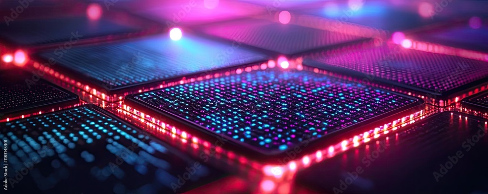 Aufkleber Matrix abstract background idea. Futuristic abstract representation of a microchip with vibrant colors and lights.