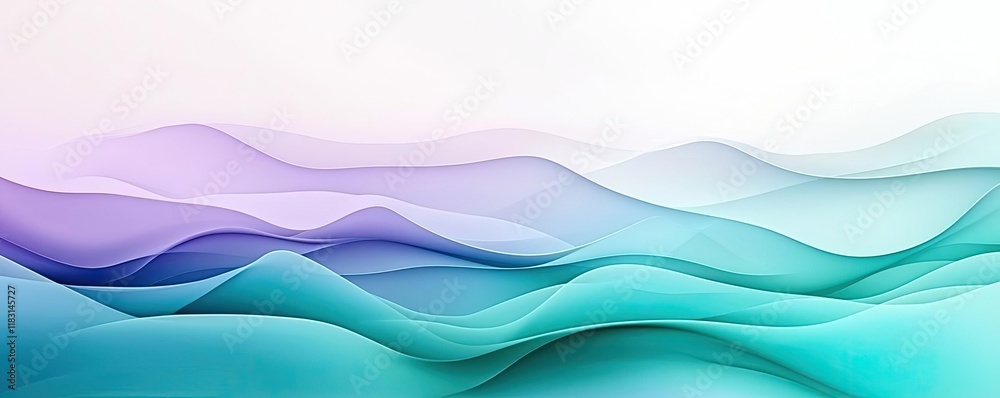 Poster Layer abstract background concept. Beautiful abstract waves in soft purple and teal colors with a subtle gradient effect.