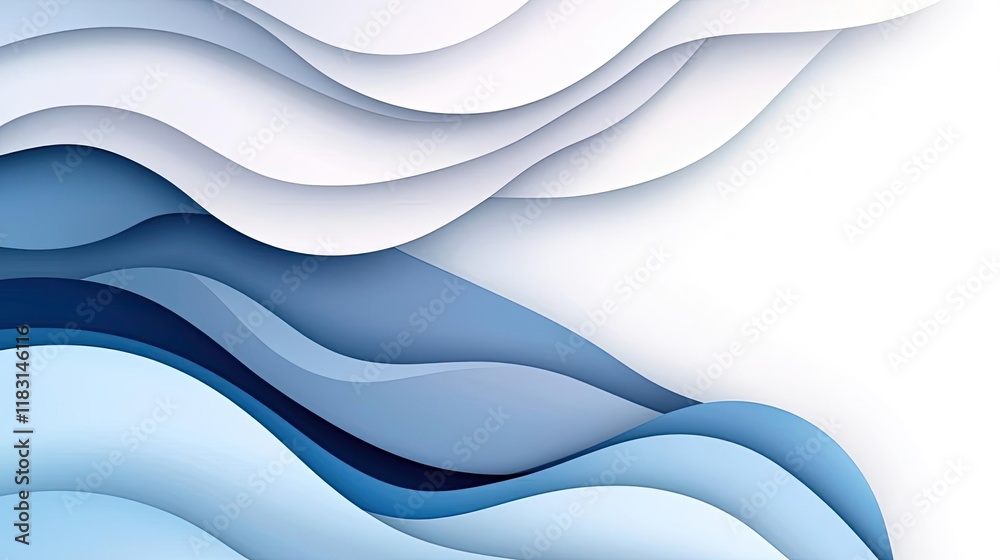 Poster Layer abstract background concept. Abstract waves in blue and white, creating a smooth and modern design aesthetic.
