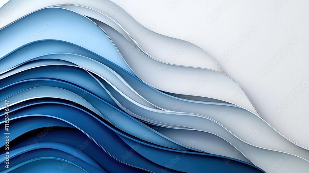 Poster Layer abstract background concept. Abstract blue and white layered waves create a modern, flowing design for backgrounds.